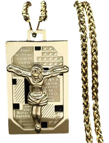 Medalla Jesucristo Collar Cristo Color Oro Jesus Cadena Dije Cristiano De Cruz Inri Padre Nuestro En Acero Inoxidable Crucifijo Dorado 1 Pieza Dorado