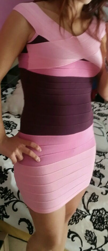 Vestido Rosado Entallado Hilo Spandex Talla S Nuevo