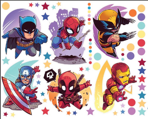 Vinilo Decorativo Infantil Super Heroes Sueltos X6 Grandes