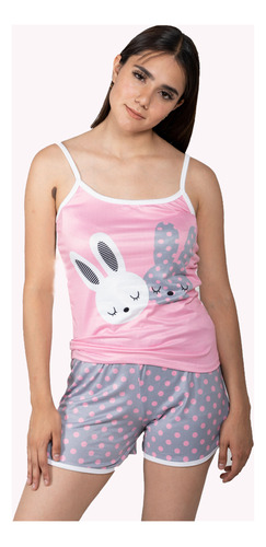 Pijama De Mujer De Conejo Short  Y Blusa Mc