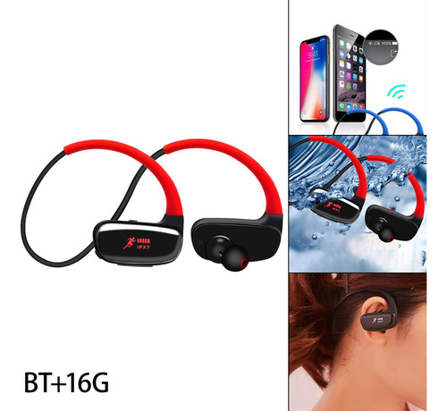 Auriculares Bluetooth 5.0 Ipx7 Auriculares Memoria Roja 16g