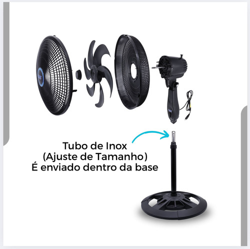Ventilador Coluna Piso Silencioso Ajustável Turbo Eco