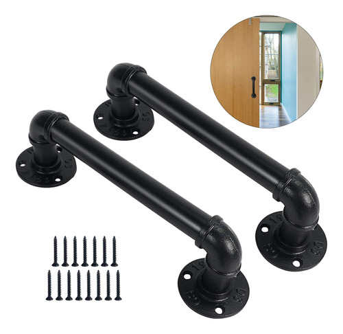 2 Pcs Manilla Tirador Para Puerta Granero 27cm Color Negro