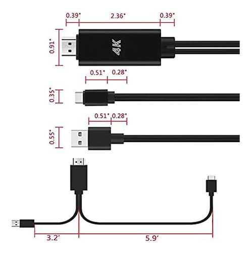 Adaptador Hdmi Cable Usb Tipo C Mhl 4k Cable Convertidor De