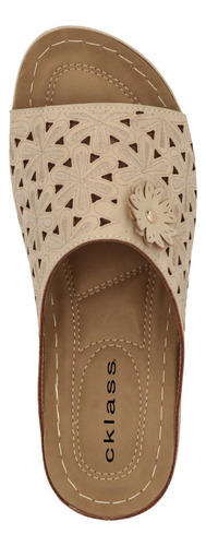 Sandalia Mujer De Piso Beige Corte Láser Y Flor 714-62