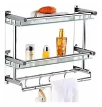 Comprar Repisa Baño Organizador Toallero 2 Estantes Vidrio Con Acero Inox Liviano Levys Bazar 402 Doble Piso Organizador Ducha
