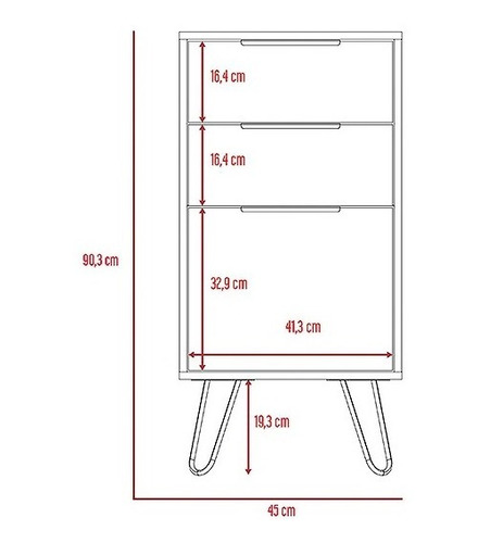 Comoda 3 Cajones Alta Concept D-91 45x35x90 Cm Duna+wengue
