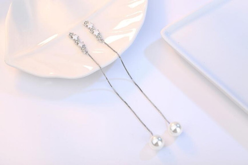 Aretes Pendiente Plata 925 Perla Mujer Elegante