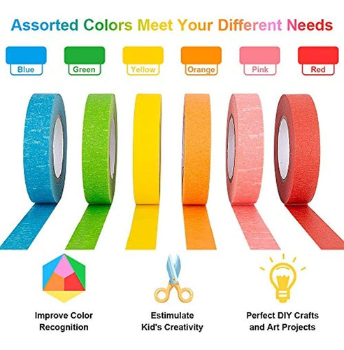 Cinta De Enmascaramiento De Colores, 6 Rollos De 21.87 Y