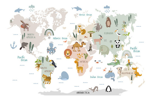 Mapa Del Mundo Extraíble Para Niños N Kids, Despega Y Pega E