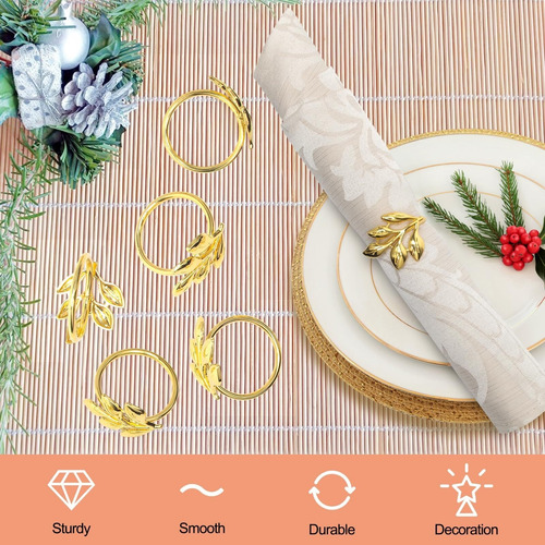 Servilleteros Dorados, Juego De 12 Pcs Con Forma De Hoja
