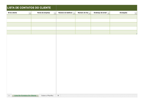 Planilha Lista Basica De Contatos De Clientes Em Excel