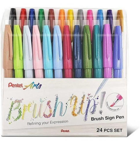 Pentel Art Plumones Brush Sign Pen Lettering 24 Colores