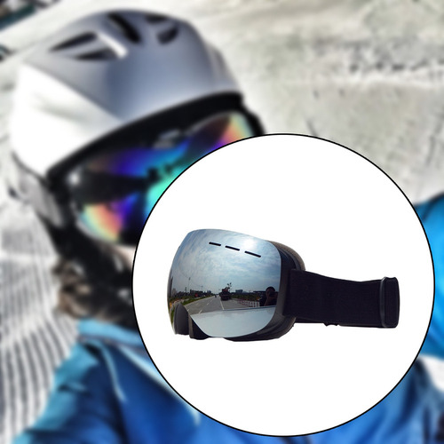 Anti Fog Uv 400 Protección Marco Negro Nieve Lentes Plateada