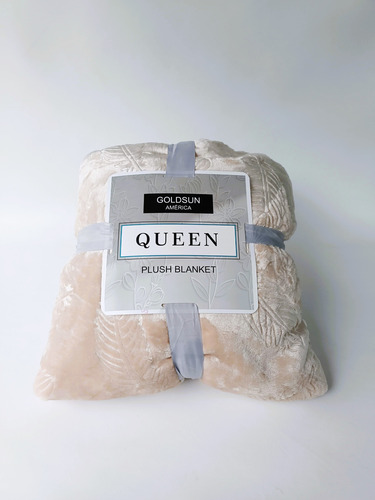 Frazada Cubrecama Con Relieve Plush 200x 220 Cm Beige Hoja