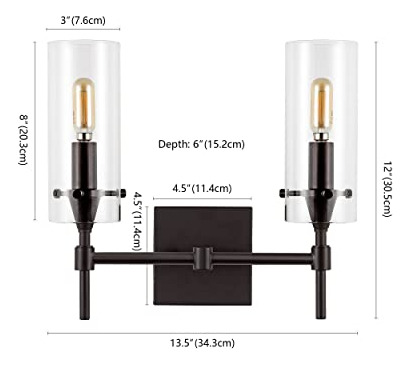 Lámpara De Hierro Y Cristal Led 2 Luces Bronce