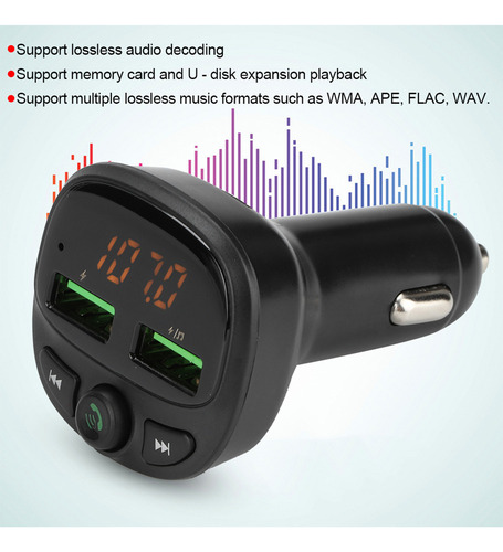 Adaptador De Audio Con Transmisor Fm Bluetooth Dual Usb Para