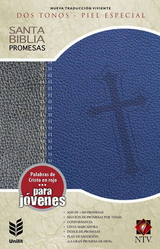 Biblia/ntv/promesas/juvenil/piel Especial/gris-azul/cruz