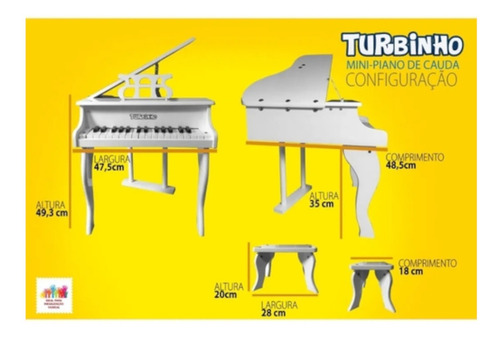 Piano De Cauda Turbo Infantil 30 Teclas Preto