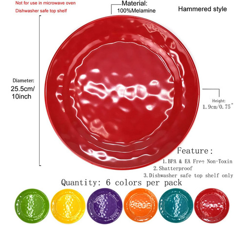 Platos Set Redonda 6 Pcs 25.4 Cm Llano Melamina