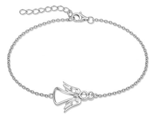 Fj Pulsera De Ángel De Plata De Ley 925 Para Mujeres Y Niñas