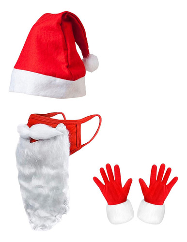Set De Gorro, Máscara De Bigote Y Guantes De Navidad
