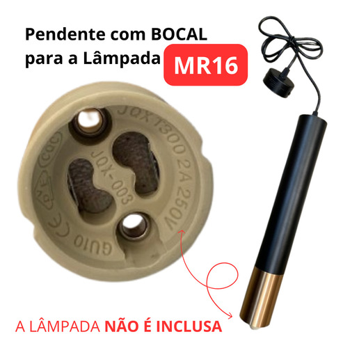 Pendente Cabeceira Piazzi Tubo Preto E Dourado 40cm Pt-9115 127/220v