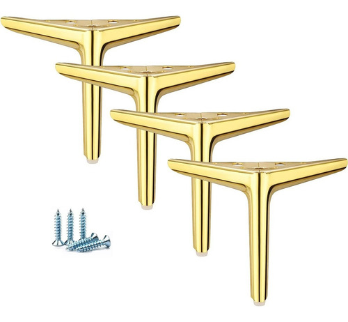 Imagen 2 de 10 de Pack 4 Patas Metálicas Doradas Para Muebles Y Sofás
