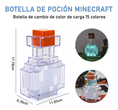Garrafa Decorativa Minecraft Com Luz Noturna Led Descolorida