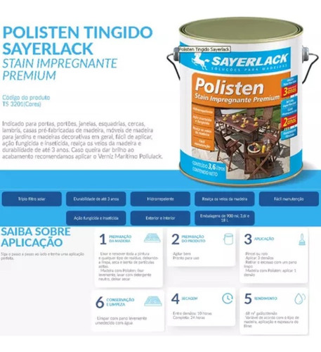 Kit 3 Polisten Stain Premium 900ml Sayerlack - Escolha A Cor