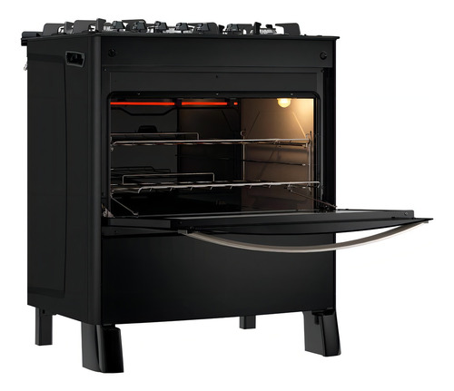 Fogão Esmaltec Esmeralda 5b Preto Timer Grill Elétrico 127/220V