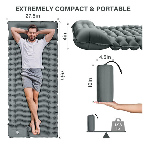Colchoneta Dormir Camping, Colchoneta Inflable Ultralig...