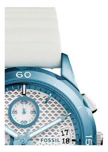 Reloj Fossil Es4222 Para Mujer Malla Blanco Bisel Azul Fondo Blanco