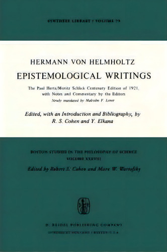 Epistemological Writings, De H. Von Helmholtz. Editorial Springer, Tapa Dura En Inglés