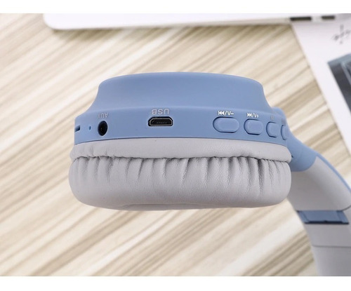 Audífonos Diadema Bluetooth Fm Micro Orejas De Gato Led