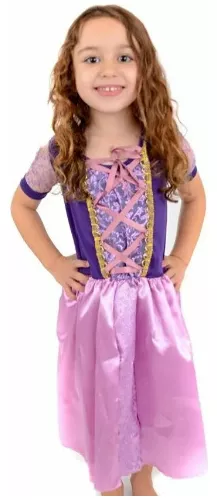 Vestido Infantil Princesa Sofia Rapunzel C/ Busto Trançado - Rosa