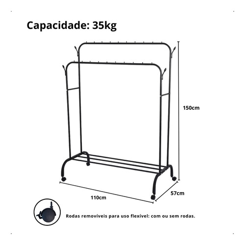 Cabideiro Duplo Para Roupa Arara Organizador Aço 2 Niveis