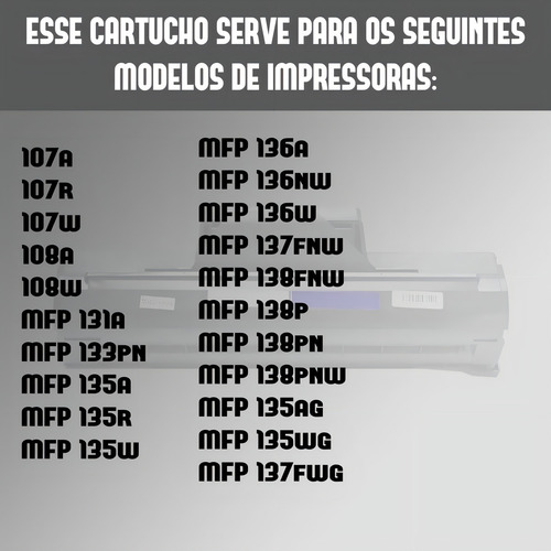 Toner 105a 105 W1105a 1105 M107a M107w M135a M135w sin chip, tinta negra