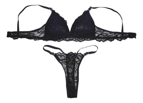Conjunto Triángulo Taza Soft Less Regulable Algodón Encaje Negro 95