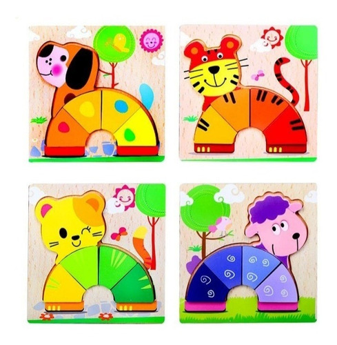 Set 6 Puzzle Rompecabeza Encaje 3d Juguete Didáctico Madera