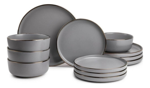 Vajilla Thyme & Table Ava De Cerámica 12 Piezas Gris