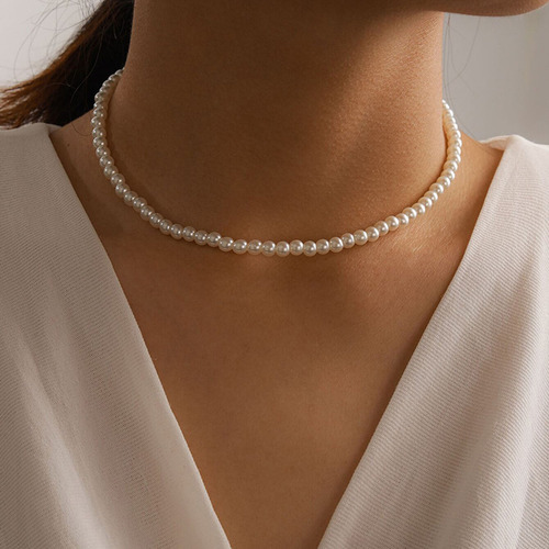 Gargantilla De Aleacion Blanca De Perlas Falsas Para Mujer