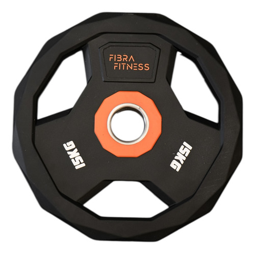 Disco Olimpico 15 Kg Recubierto Engomado Calibrado 50 Mm Gym Negro Con Naranja