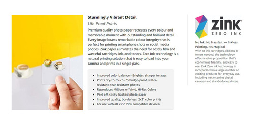 Papel Fotográfico Premium Zink 2 X3 De Kodak, 20 Hojas