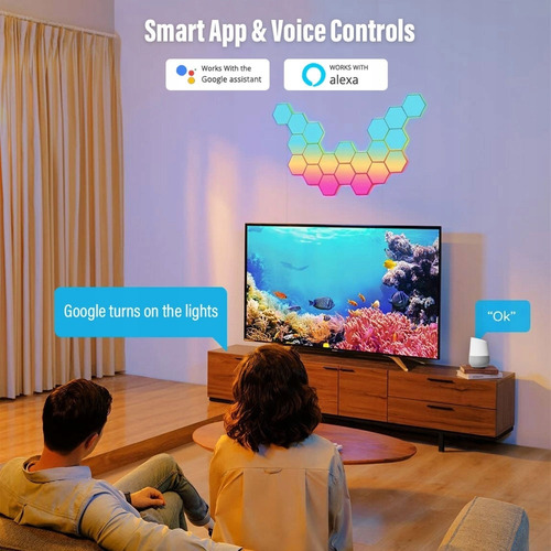 F 3x Lámpara De Pared Interior Hexagonal Led Rgb Bluetooth