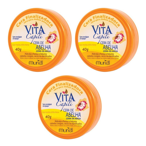 Kit C/3 Cera Finalizadora Cera Abelha 40g Vita Capili Muriel