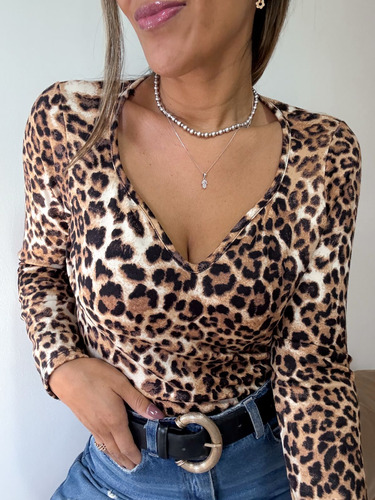 Blusa Mujer Animal Print Escote Corazon V Calidad Premium