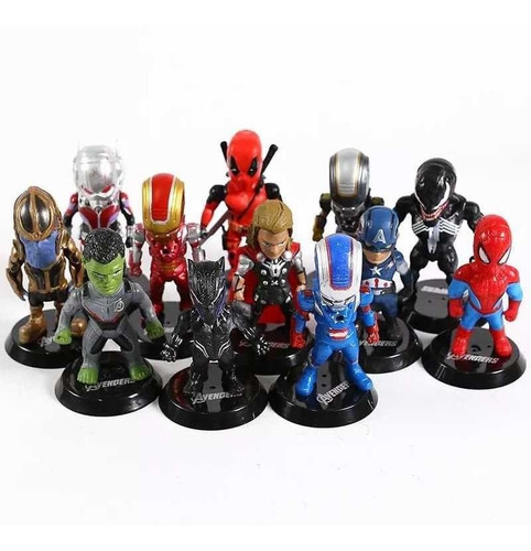 Lote Bonecos Miniaturas Herois Marvel Thanos Thor Deadpool