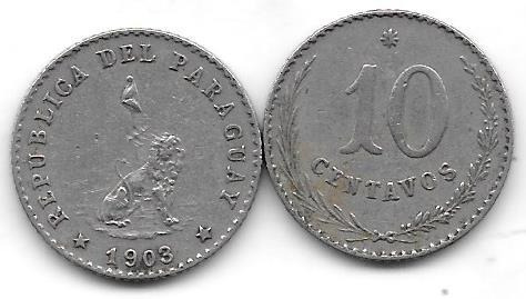 Moneda De Paraguay Año 1903 De 10 Centavos Muy Buena