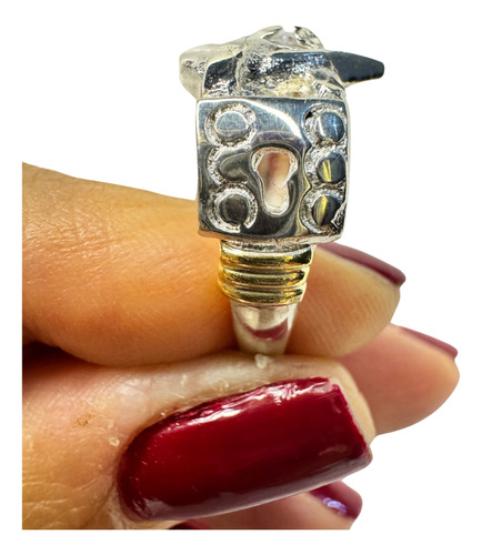 Anillo De Plata 925 Y Oro Corazón M3 Rojo 30